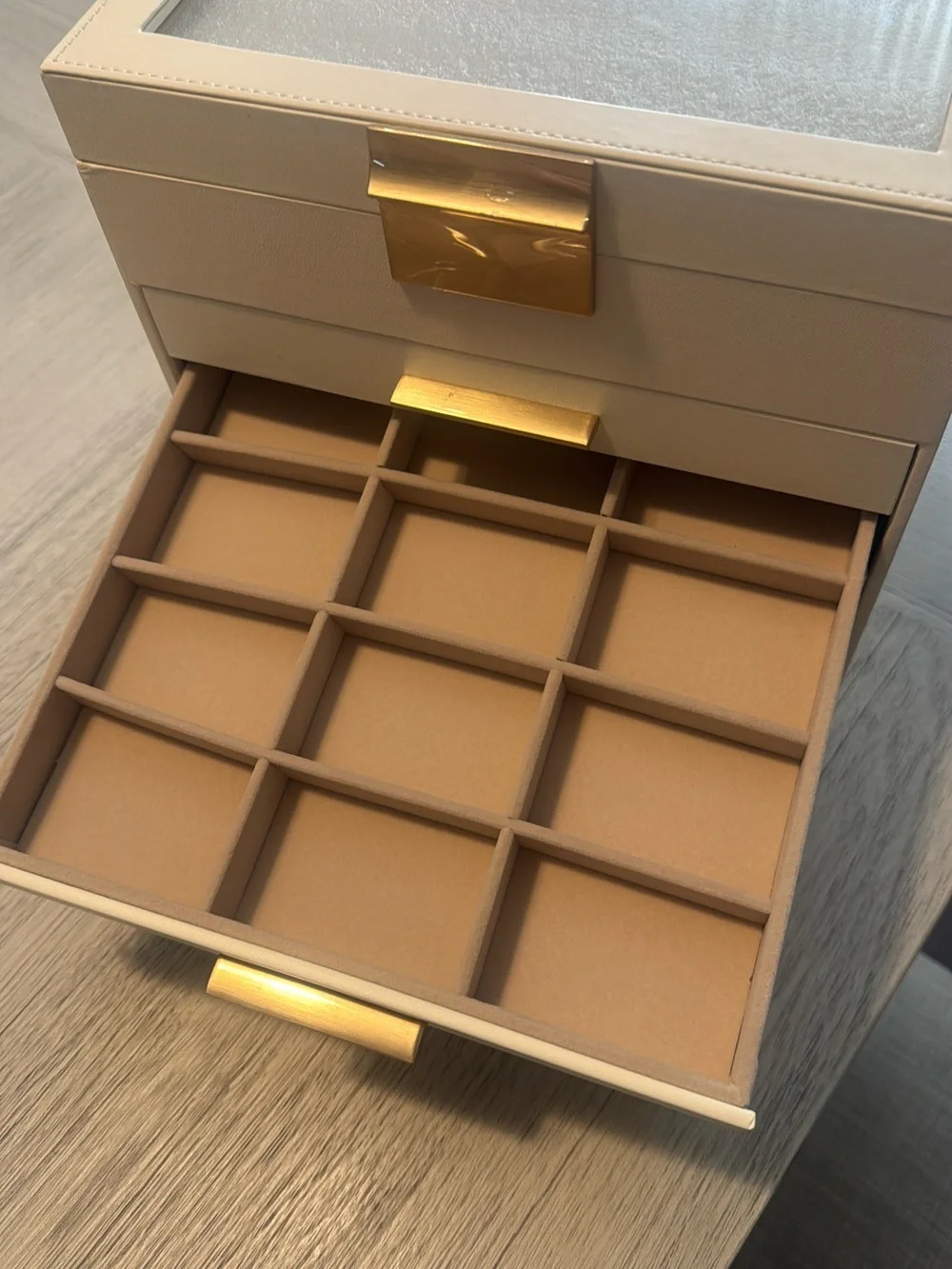 Cream Jewelry Organizer Box with Gold Accents - Luxury Multi-Drawer Storage